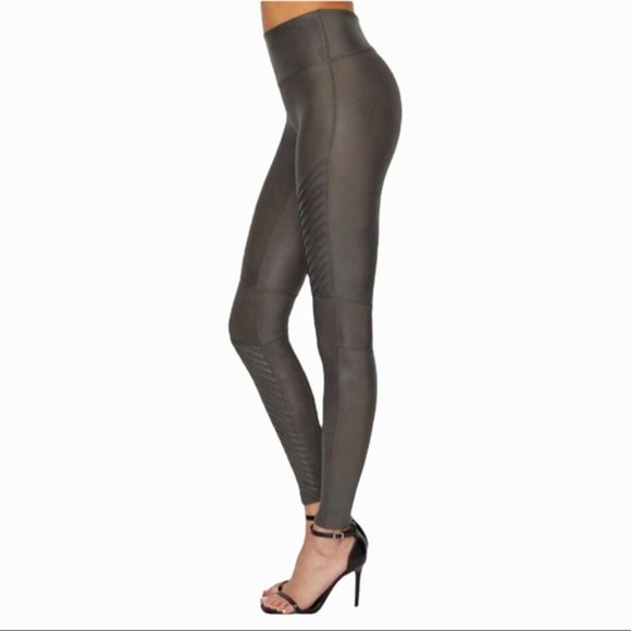 Spanx Faux Leather Moto Leggings in Color Gunmetal - Picture 3 of 6